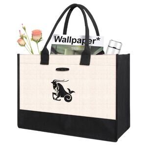 Large Canvas Tote Bag Black & Cream Weekend Travel Bag Gift Lightweight New‎